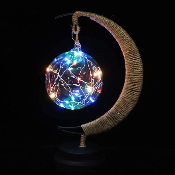 PYAN-LED Decorative Enchanted Lunar Lamp with USB Power,Table Lamp Lunar Crescent Ramadan Lamps Bedside Night Lights Gifts Suitable for Christmas Birthday 5.5 * 5.1 * 11inchRound Ball Color
