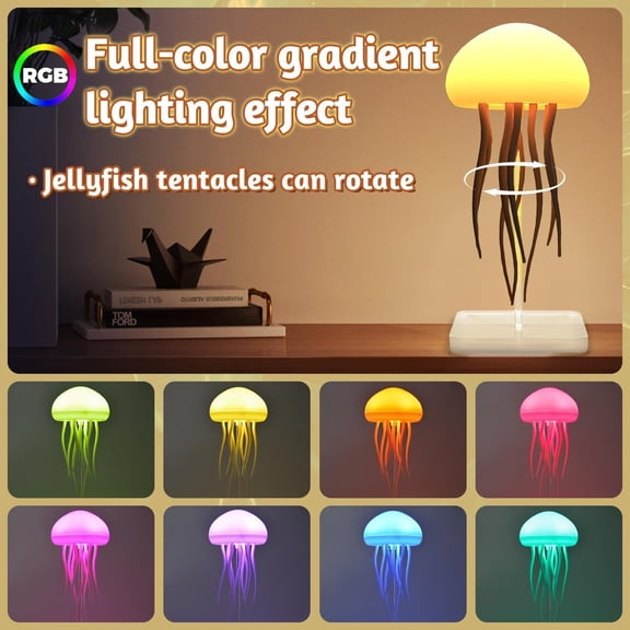 PYAN-LED Jellyfish Lamp RGB Gradient Jelly Fish Light with Dancing Legs and Touch Sensor Rechargeable Cute Desk Lamp for Bedrooms, Living Room (Hanging + Base)