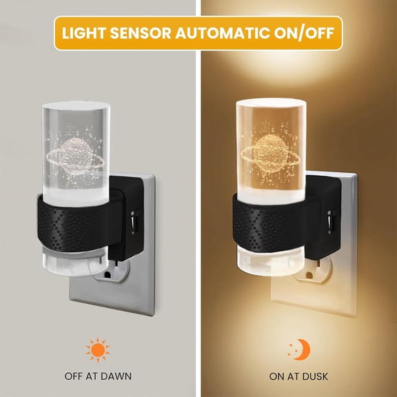 PYAN-LED Night Lights Plug into Wall (Planet), 2 Pack Nightlight with 0-100 LM Adjustable Brightness, Dusk to Dawn Sensor, for Bedroom Hallway Home Decor, for Gifts