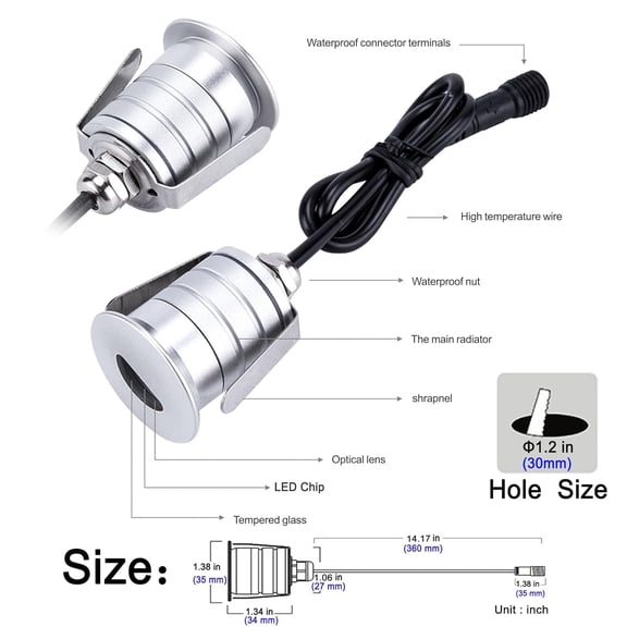 PYAN-LED Step Lights Outdoor Indoor,1W 12V-24V DC, Waterproof IP67,Aluminum,3000K Warm White,Stair Deck Stairway Foot Lights (A3-Curved)
