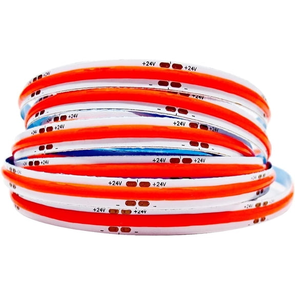 PYAN-LED Strip Lights 24V, Band COB Red 16.4ft 320 LEDs/M Total 1600 LEDs Flexible Neon Light Strips for Party, Counter, Shelf, Home Decor