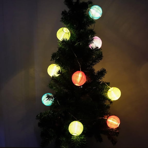 PYAN-Lantern String Lights Multicolor Lantern Lights 9.4Ft Nylon Lanterns with Lights Battery Operated 10 Count Summer String Lights Indoor Outdoor Hanging Lights for Bedroom, Nursery, Patio, Party