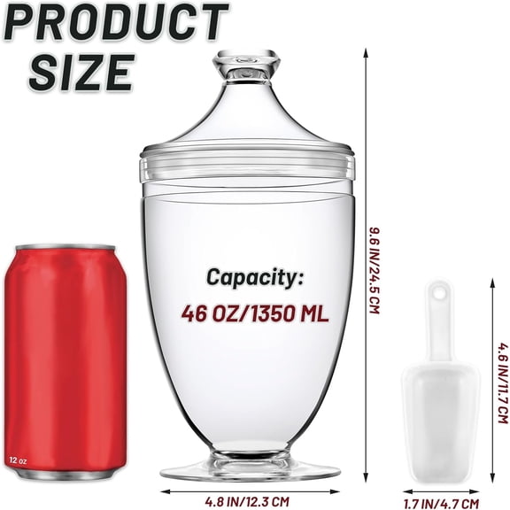 PYAN-Large Acrylic Jar with Lid 46 oz, Bath Salt Container with Scoop, Shatterproof Apothecary Jar for Bathroom, Laundry Room, Kitchen, Candy Buffet