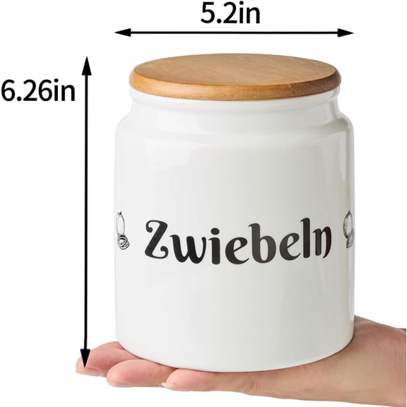 PYAN-Large Ceramic Garlic Keeper for Counter, Garlic Holder Storage with Wooden Lid, 5.2 inch Garlic Saver to Keep Your Garlic Cloves Fresh Longer, Garlic Container, Garlic Jar for Kitchen, White