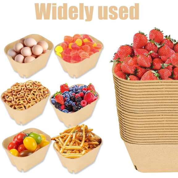PYAN-Large Pulp Fiber Berry Basket Container for Produce Cardboard Fruit Boxes Vented for Farmer Market Party Christmas Grocery Stores 25 Count