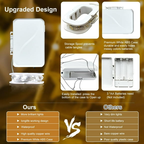 PYAN-Led Fairy Light Battery Operated, 50LED 16FT String Lights Copper Wire Starry Fairy Lights (Warm White, 4Pack)