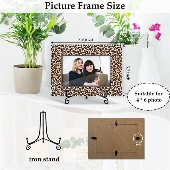 PYAN-Leopard Print Picture Frame Wood Photo Frame Fits 4x6 Vertical & Horizontal with Stand, Birthday Gift For Women Girl Mom Aun Desk Shelf Decor Display -03