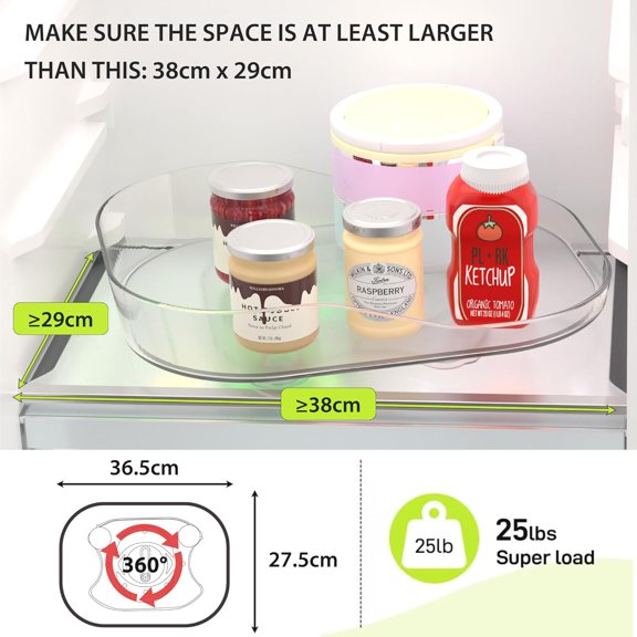 PYAN-Li&Zhao Lazy Susan Organizer for Cabinet - Square Turntable Organizer 14.4" x 10.8" Fridge Lazy Susan Rotating Organizer Storage for Refrigerator,Bathroom,Kitchen,Table,Countertop,Pantry