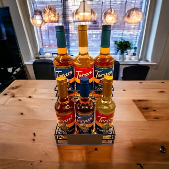 PYAN-Liquor Organizer Coffee Syrup Rack - Premium Wine Bottle Rack, bar Organizer Shelf Holder Syrup Stand Display for dressings, and Cocktail Mixers - 6 Bottle Capacity (Black)