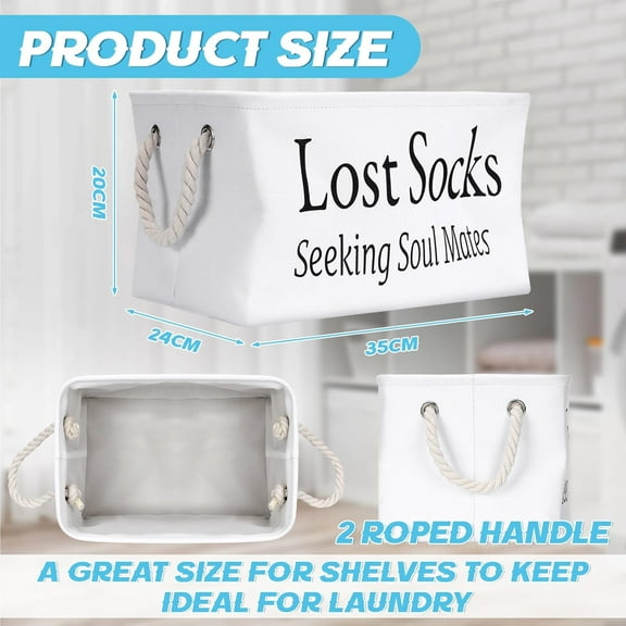 PYAN-Lost Socks Basket for Laundry Room Lost Socks Sign Bin Farmhouse Laundry Room Decor and Accessories Polyester Fabric White, 13.78 x 9.45 x 7.87 Inch