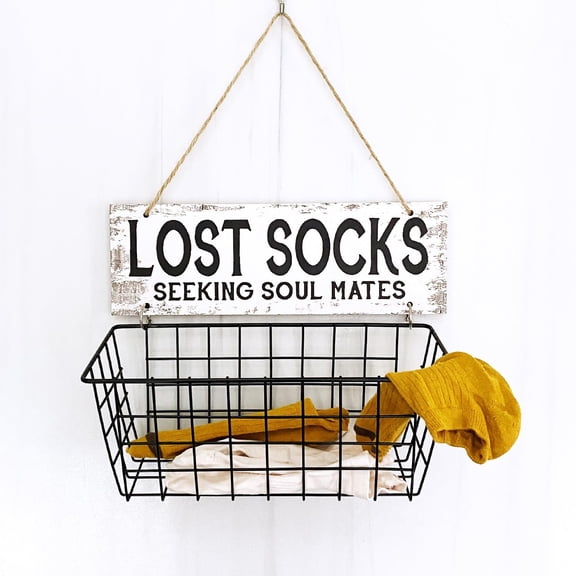 PYAN-Lost Socks Laundry Sign And Basket, Wall-Mounted Lost Sock Organizer, Laundry Room Organization