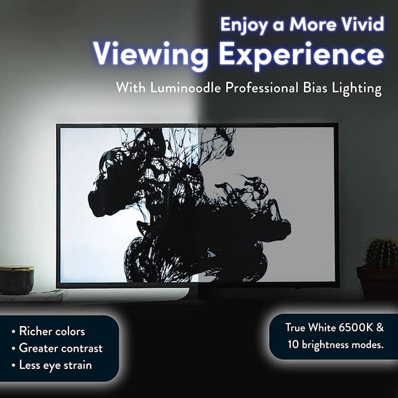 PYAN-Luminoodle Bias Lighting, Backlight Kit for Monitors up to 24" - USB LED Light Strip - Computer Monitor Backlight - True White Adhesive Strip - White - Small (<24" TV)