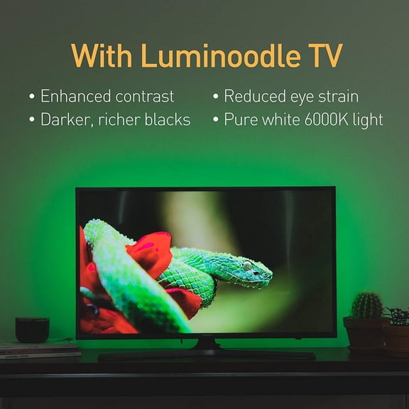 PYAN-Luminoodle Color Bias Lighting, USB TV and Monitor Backlight LED Strip Lights Kit with Dimmer, Remote - 6.6 ft for 24" to 60" TV - Medium