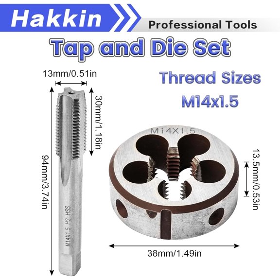 PYAN-M14x1.5 Metric Tap and Die Set with 38mm Round Die Stock Handle Wrench, M14x1.5 High Speed Steel Machine Tap Die Set, M14x1.5 Thread Tap and Round Thread Die Right Hand