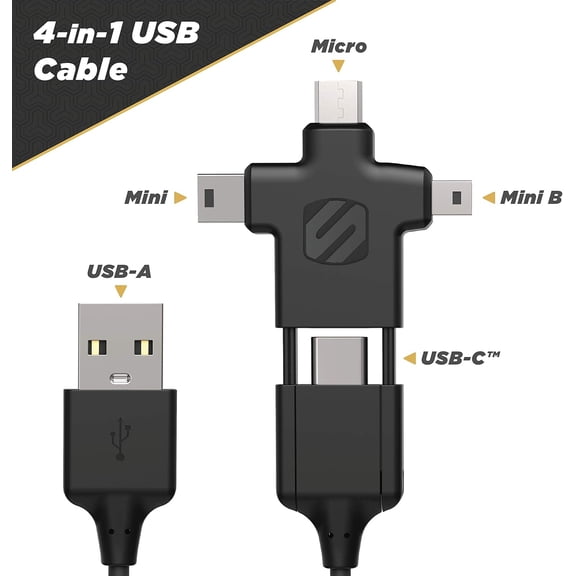 PYAN-MMMC-SP SmartSync 4-in-1 USB-C, Mini USB, Mini B & Micro USB to USB Charge & Sync Cable 3-ft. Black