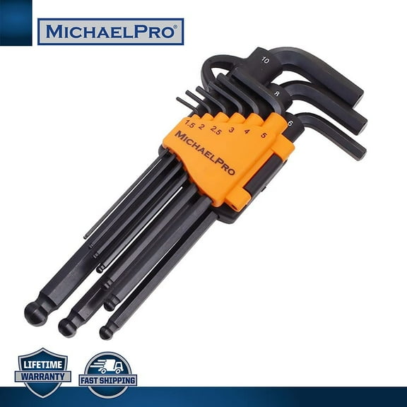 PYAN-MP001048 Ball End Hex Key Set, 9pc Allen Wrench Set in Metric, Comes with a Convenient Storage Holder with Hook