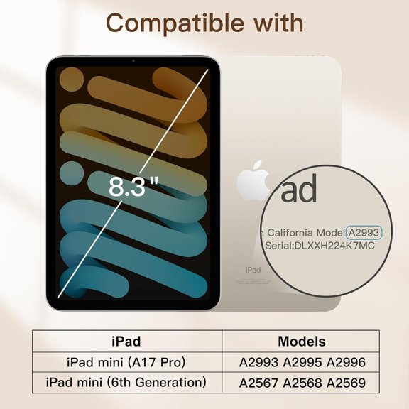 PYAN-Magnetic Case for iPad mini (A17 Pro, 2024 Model, 7th Generation) / mini 6 (2021 Model, 6th Generation), Magnetic Attachment, Slim Smart Tablet Cover with Auto Wake/Sleep (Starlight)