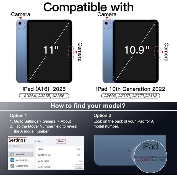 PYAN-Magnetic Detachable Case for iPad (A16) 11th/10th Generation (2025/2022) with Pencil Holder, Removable Rotating Clear Cover, Portrait/Landscape Stand with Raised Screen View (Black)