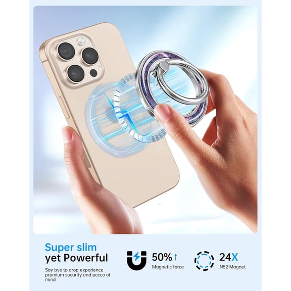 PYAN-Magnetic Phone Ring Holder Compatible with MagSafe - Cell Phone Grip Magnet Removable Finger Ring Grip Stand Cute Girly Kawaii Design for iPhone 17 Pro Max 16 15 14 13 12 Series Quicksand