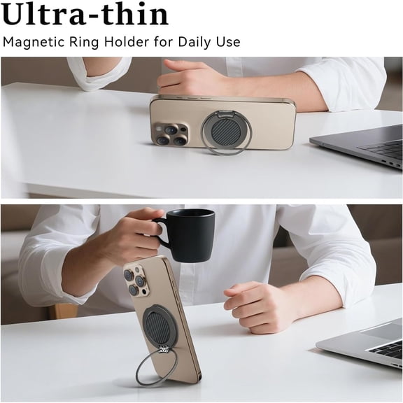 PYAN-Magnetic Phone Ring Holder for MagSafe, Phone Grip, Compatible with iPhone 17 Pro Max 16 15 14 13 12 and Android, Ultra-Thin Phone Finger Ring Stand, Gunmetal