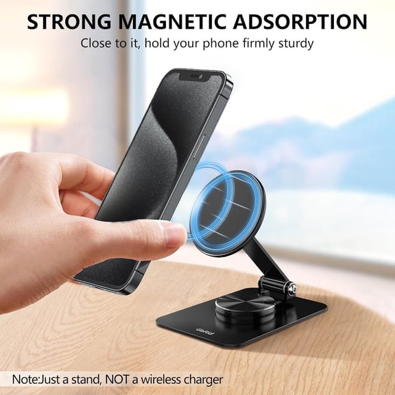 PYAN-Magnetic Phone Stand Compatible with MagSafe for iPhone 16, Foldable Cell Phone Stand for Desk with 360Rotation Base, Compatible for MagSafe Case and iPhone 16 15 14 13 12 Series