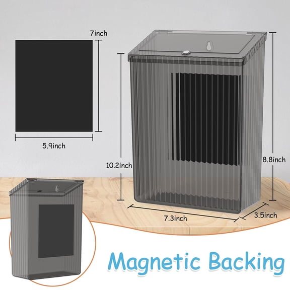 PYAN-Magnetic Slim Trash Can Wastebasket with Lid, Lint Bin, Storage Bins Perfect for Kitchen, Fridge, Cabinet, Bathroom, Laundry Room Organization, Black