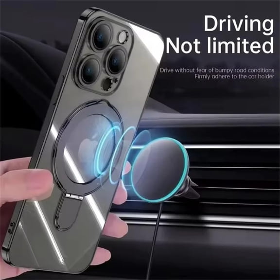 PYAN-Magnetic for iPhone 16 Pro Max Case Magsafe Compatible with Stand Camera Protector Plating Clear Soft Rubber Protective Phone Case (Black)