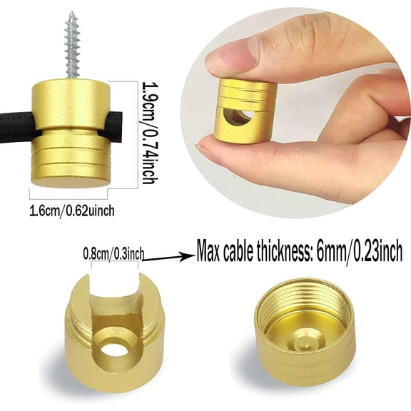 PYAN-Matte Gold Swag Hook for Chandelier Ceiling Lights Cable 6 PackModern,Adjustable Cable Anchor Holders,Wire Organizer for Desk, Wall, Home, Office