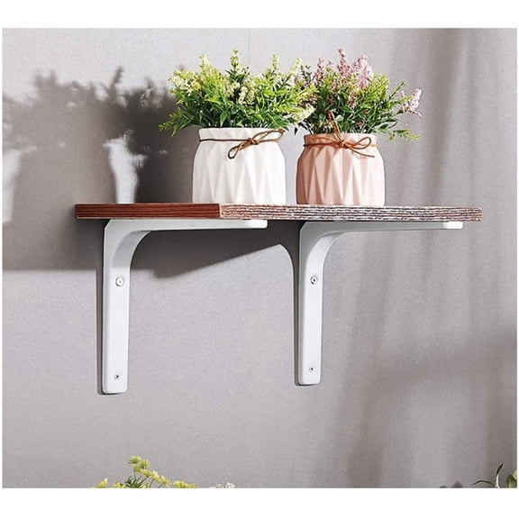 PYAN-Metal Shelf Brackets, 8 x 6 Inch Heavy Duty L Angle Brackets Shelf Hardware Decorative Wall Hanging Supports for Floating Storage Shelf, 4 PCS Bright White