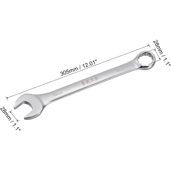 PYAN-Metric 28mm 12-Point Box Open End Combination Wrench Chrome Finish, Cr-V