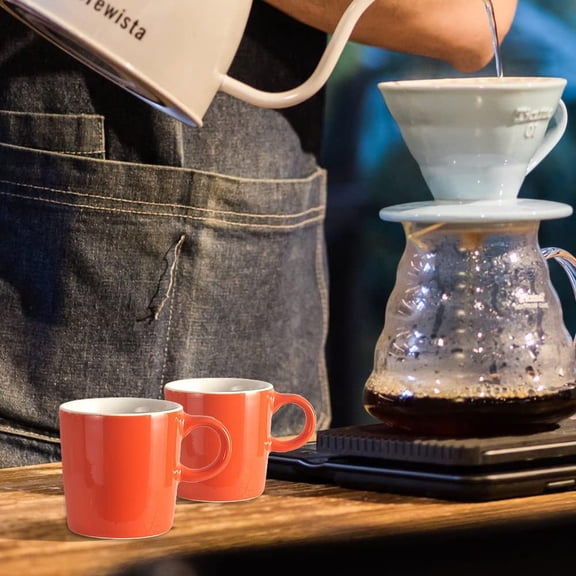 PYAN-Mini Porcelain Espresso Cup, 4 Ounces / 120 ml Tiny Ceramic Coffee Mugs Demitasse for Espresso, Tea- Set of 6, Orange