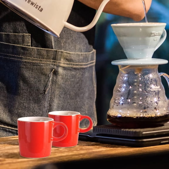 PYAN-Mini Porcelain Espresso Cup, 4 Ounces / 120 ml Tiny Ceramic Coffee Mugs Demitasse for Espresso, Tea- Set of 6, Red