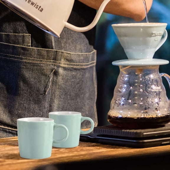 PYAN-Mini Porcelain Espresso Cup, 4 Ounces / 120 ml Tiny Coffee Mugs Ceramic Demitasse for Espresso, Tea- Set of 6, Turquoise