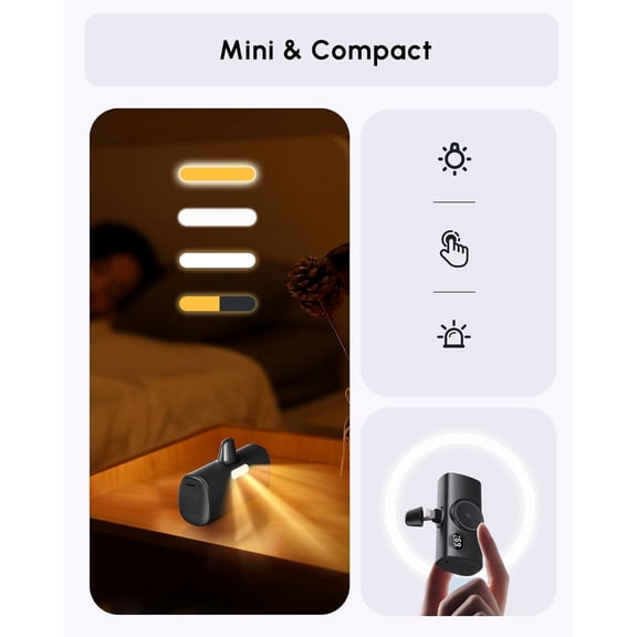 PYAN-Mini Power Bank Compatible with iPhone,5000mah Travel On-the Go Portable Charger, Handy Battery Pack External Second Battery for Emergency Back-Up Charger for iPhone 14/12/13 mini/14 plus-Black