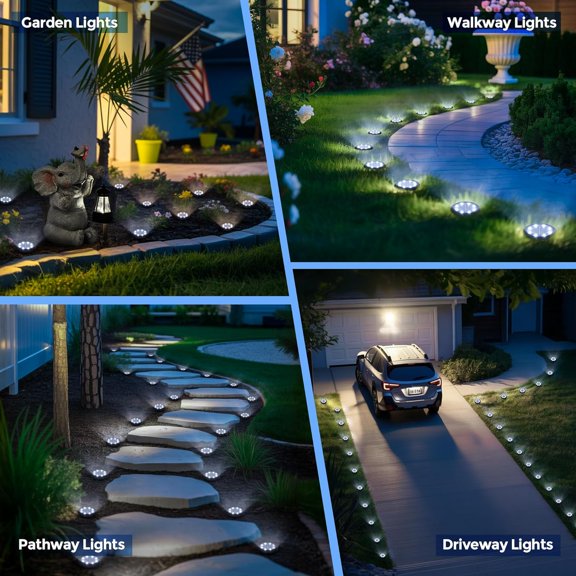 PYAN-Mini Solar Ground Lights, 12 Pack Solar Lights Outdoor Waterproof, Landscape Lighting for Garden Pathway Driveway Walkway (Cool White)