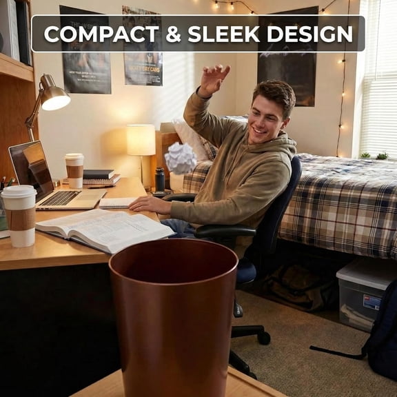 PYAN-Mini Waste Basket - Durable Small Plastic Garbage Trash Can Bin - Lidless Open-Top, Slim Profile for Compact Spaces - Suitable for Home, Bathroom, Office, Bedroom, Kitchen and More, Copper