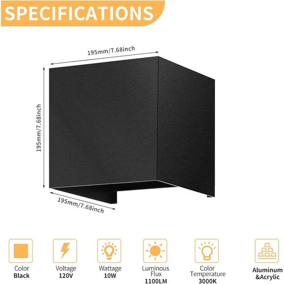 PYAN-Modern LED Wall Sconce, 3000K Warm White Up & Down Wall Light for Bedroom, Wall Lamp with Adjustable Angle, Black Minimalist Design for Living Room, Bedroom, Hallway, Corridor (1 Pack)