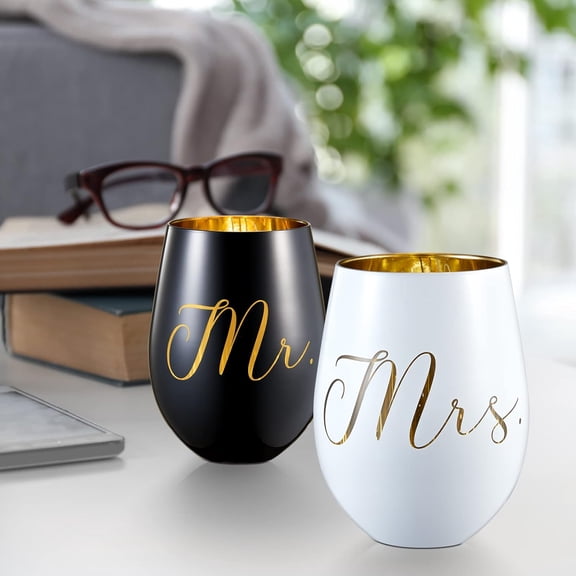 PYAN-Mr and Mr Wine Glasses Set of 2, Wedding Gifts,Engagement Gifts for Couples, Bride and Groom,Bridal Shower Gifts