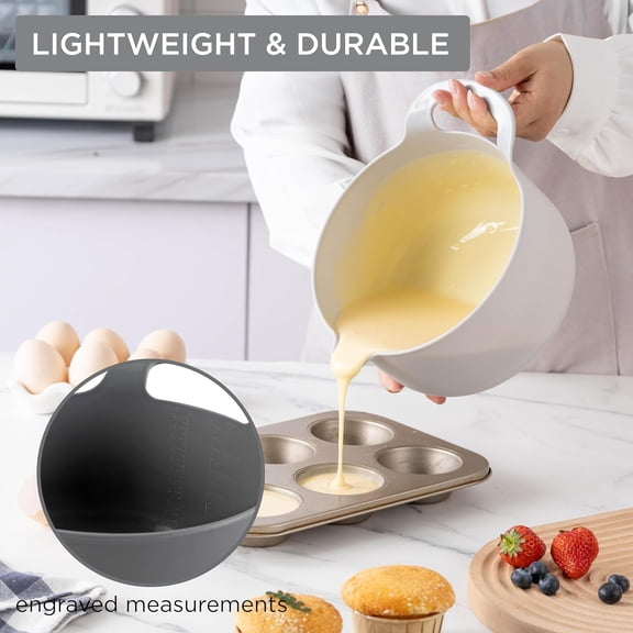 PYAN-Nesting Plastic Mixing Bowl Set with Pour Spouts and Handles, Pink, 4 Piece Non-Slip