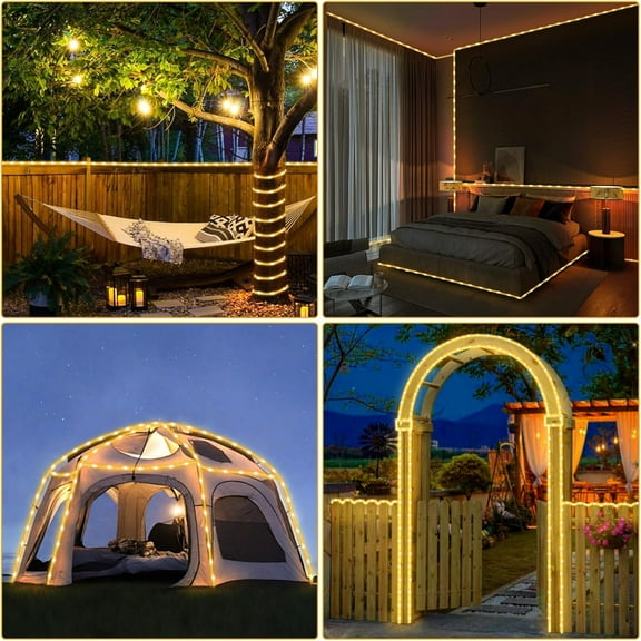 PYAN-(New) Rope Lights, 100FT 300 LED Connectable Rope Lights, Waterproof Tube Lights with 8 Modes for Indoor Outdoor, Deck, Pool, Landscape, Background, Trees, Bridges, Eaves Decoration (Warmwhite)