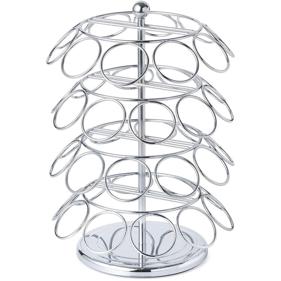PYAN-Nifty K Cup Holder Compatible with K-Cups, Coffee Pod Carousel | 40 K Cup Holder, Spins 360-Degrees, Lazy Susan Platform, Modern Chrome Design, Home or Office Kitchen Counter Organizer