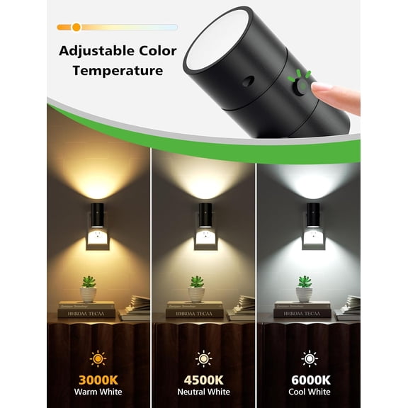 PYAN-Night Lights Plug Into Wall,3 Color Temperatures LED Night Light Plug in,Dusk to Dawn Sensor,0-100LM Adjustable Brightness,Dimmable Night Lights for Hallway Bathroom Stair Bedroom,Black,6 Pack