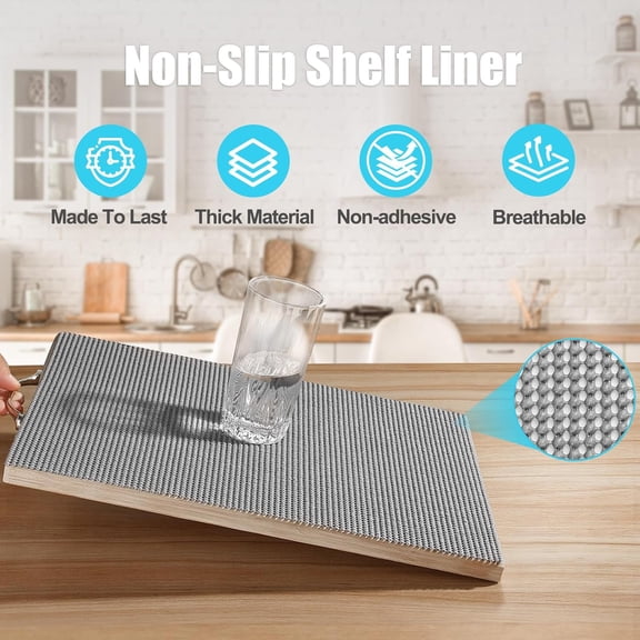 PYAN-Non-Adhesive Drawer and Shelf Liner, 12IN x 20FT Non Slip Cabinet Liners, Protect Kitchen Cupboard, Bathroom Drawers, Breathable, Thick Strong Grip mat (Dark Gray)