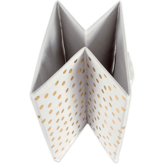 PYAN-Non Woven Polyester Storage Bin, Polka Dot, White & Gold, Large Set of 2