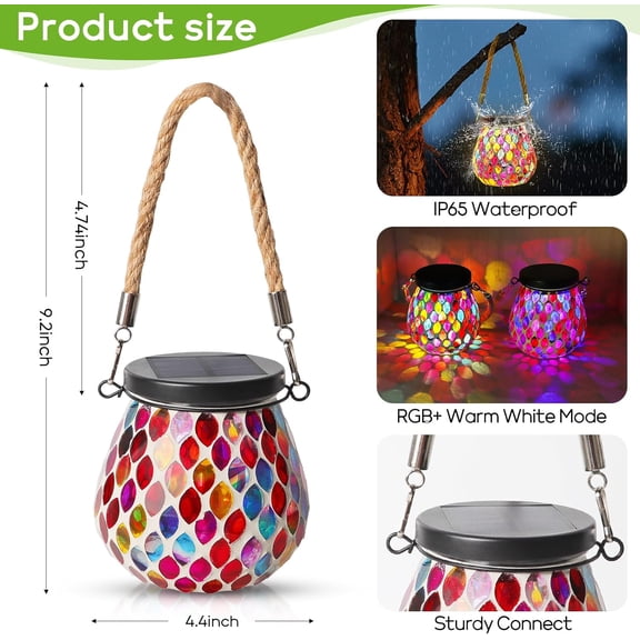 PYAN-Outdoor Lanterns Solar Lights for Garden Decor: Warm White and RGB 2 Lighting Modes - Waterproof Hanging Lamp for Trees, Patio, Table, Porch, Yard and Outside (Multicolor), gomsg-06