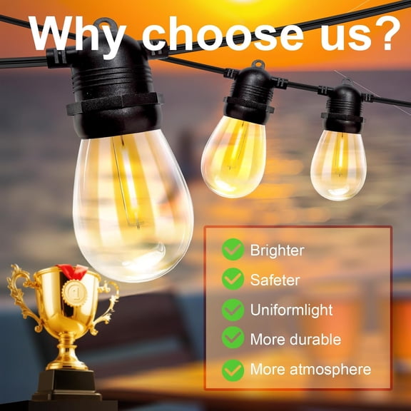 PYAN-Outdoor String Lights Waterproof, 3000K Warm White 54ft Patio Lights String with 16 Led Shatterproof Bulbs,Outside Hanging Ambience Plug in String Light for Gazebo Garden Camping Porch Yard