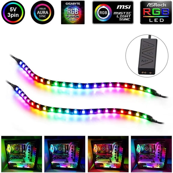 PYAN-PC Addressable RGB LED Strip Lights Kit - Magnetic PC Case Lighting, 2PCS 42LEDs ARGB Strip for 5V 3pin RGB Header Motherboard Asus Aura, Asrock RGB Led, Gigabyte RGB Fusion, MSI Mystic Light