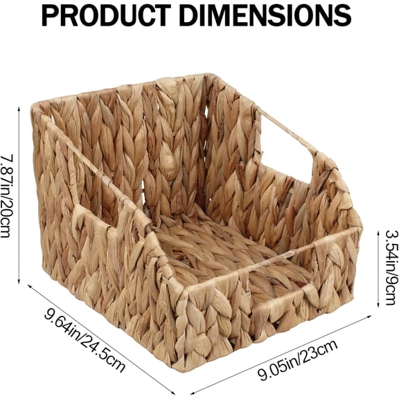 PYAN-Pantry Baskets for Organizing, Wicker Basket with Built-in Handles, Handwoven Wicker Storage Baskets, Natural Water Hyacinth Storage Baskets,for Bedroom Shelves Bathroom Laundry Room or Kitchen(