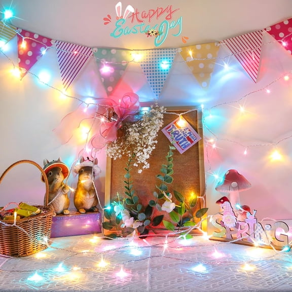PYAN-Pastel Easter String Lights, 33ft 100 LED Multicolor Fairy Lights with Remote, Connectable Clear Wire Twinkle Lights for Spring Decor, Aesthetic Bedroom, Classroom, Dorm, Plug in