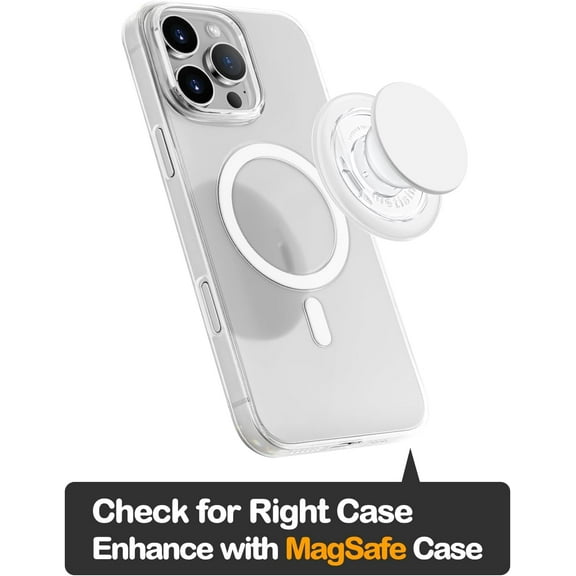 PYAN-Phone Grip for MagSafe, Magnetic Stand for iPhone MagSafe Cases, Magnetic Snap Closure, Removable for Wireless Charging, White & Translucent